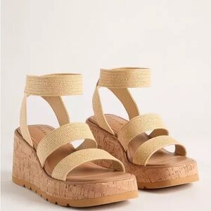 Torrid Beige Natural Triple Band Stretch Wedge Sandals Wide Width Size 12